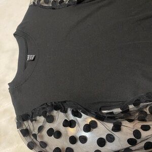 Elegant Black Polka Dot Mesh Sleeve Top